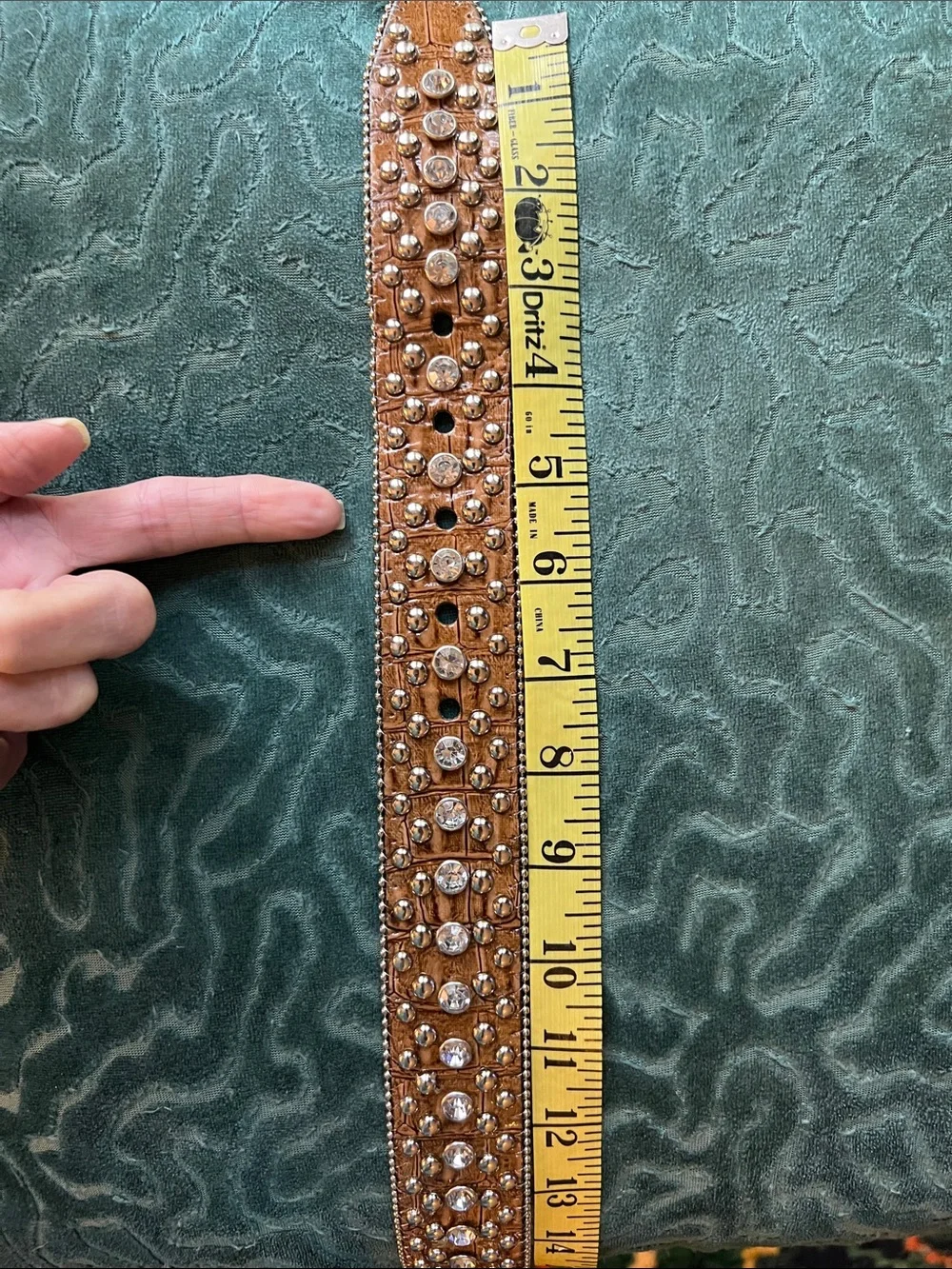 Guess Brown Crystal-Embellished Leather Belt with Silver Buckle